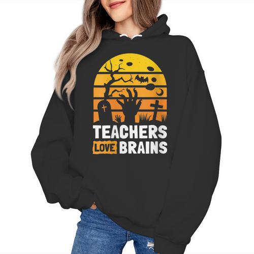 Halloween Teachers Science Math Teachers Love Brains Women's Hoodie - teacherstshirts.com CA