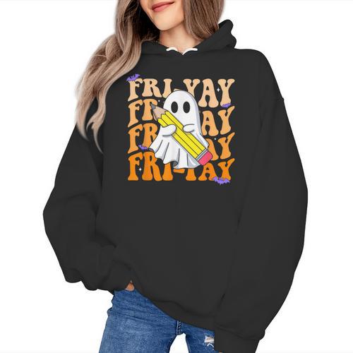 Happy Fri-Yay Friday Lovers Groovy Teacher Life Halloween Women's Hoodie - teacherstshirts.com DE