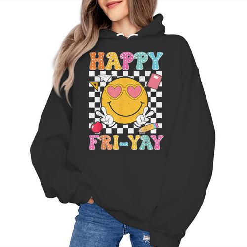 Happy Fri-Yay Groovy Teacher Friday Weekend Fri Yay Women's Hoodie - teacherstshirts.com AU