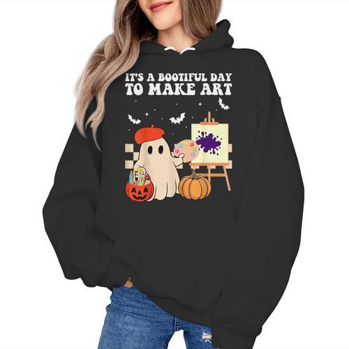 It's A Bootiful Day To Make Art Groovy Art Teacher Halloween Women's Hoodie - teacherstshirts.com CA