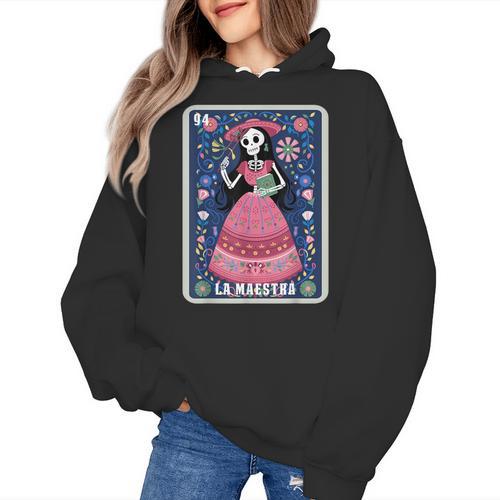 La Maestra Halloween Mexican Bingo Card Teacher Lottery Card Women's Hoodie - teacherstshirts.com UK