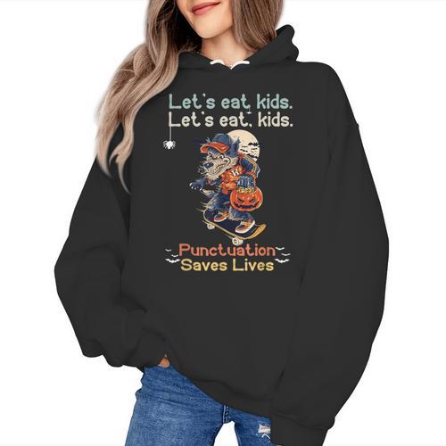 Let's Eat Kids Grammar Werewolf Halloween Teacher Women's Hoodie - teacherstshirts.com DE