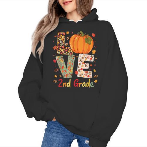 Love 2nd Grade Happy Fall Thanksgiving For 2nd Teacher For Men Women Girls Kids Women's Hoodie - teacherstshirts.com