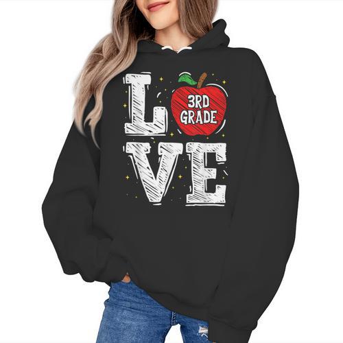 LOVE Apple 3rd Grade Teacher Student School Women's Hoodie - teacherstshirts.com AU