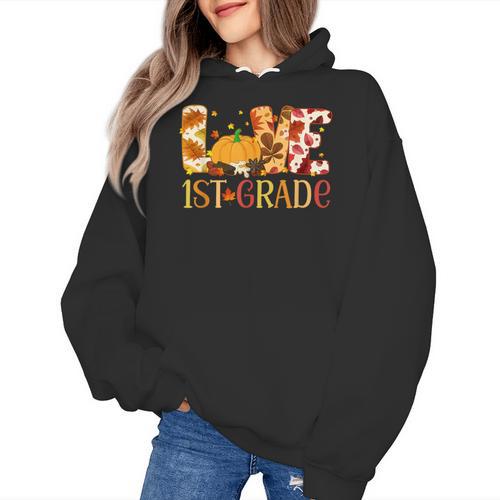 Love First Grade Happy Fall Thanksgiving Women 1st Teacher Women's Hoodie - teacherstshirts.com DE