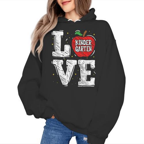 LOVE Kindergarten Teacher Student School Apple Women's Hoodie - teacherstshirts.com UK