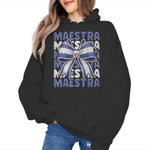 Maestra El Salvador Coquette Bow Hispanic Spanish Teacher Women's Hoodie - teacherstshirts.com AU