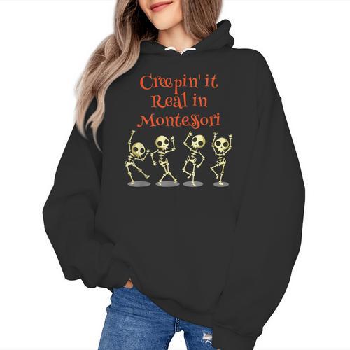 Montessori Creepin' It Real HALLOWEEN School Teacher Shirt Women's Hoodie - teacherstshirts.com AU
