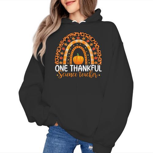 One Thankful Science Teacher Rainbow Boho Fall Thanksgiving Women's Hoodie - teacherstshirts.com AU