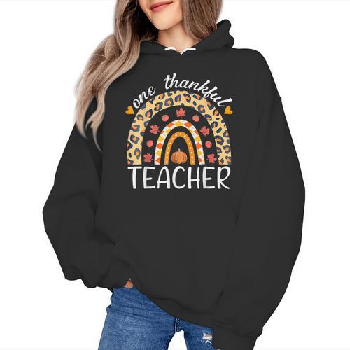 One Thankful Teacher Thanksgiving Rainbow Leopard Fall Women's Hoodie - teacherstshirts.com AU