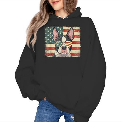 Patriotic Boston Terrier Dog Lover USA Flag 4th Of July For Men Women Kids Women's Hoodie - Bostonterriersmerch.com