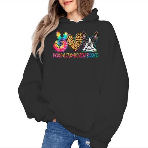 Peace Love Boston Terrier Tie Dye Dog Lover For Men Women Girls Kids Women's Hoodie - Bostonterriersmerch.com