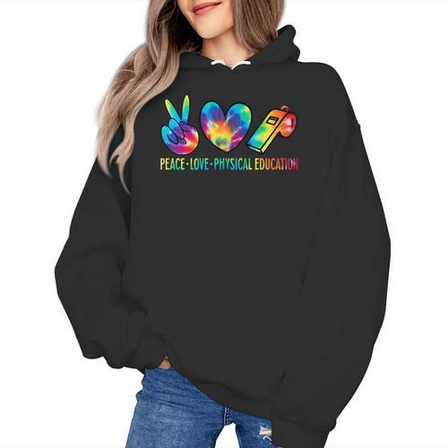 Peace Love Physical Education Tie Dye Sports PE Teacher Women's Hoodie - teacherstshirts.com AU