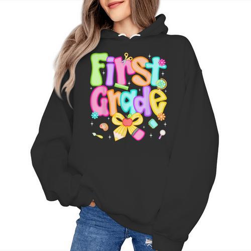 Preppy First Grade Back To School 1st Grade Teacher Girl Kid Women's Hoodie - teacherstshirts.com UK