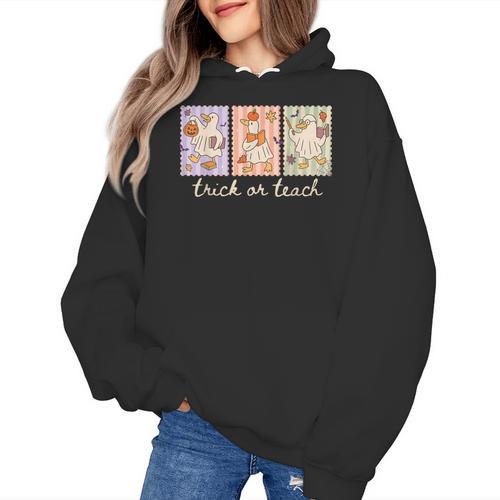 Preppy Goose Teacher Trick Or Teach Halloween Teacher Goose Women's Hoodie - teacherstshirts.com AU