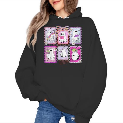 Preppy Spooky Teacher Halloween Ghost Coquette Bow Autumn Women's Hoodie - teacherstshirts.com UK