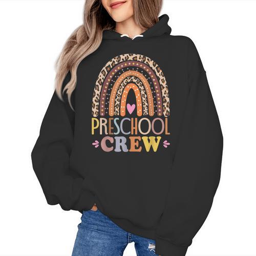 Preschool Crew Cute Leopard Rainbow Back To School Teachers Women's Hoodie - teacherstshirts.com UK