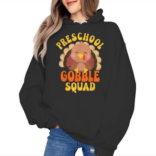 Preschool Gobble Squad Cute Turkey Thanksgiving Teacher Women's Hoodie - teacherstshirts.com AU