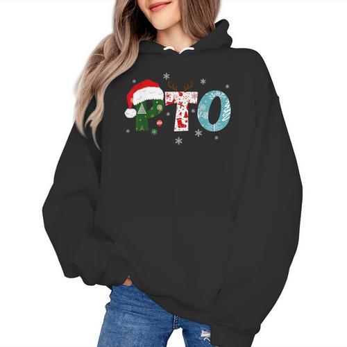 PTO Santa Hat Reindeer Parent Teacher Organization Christmas Women's Hoodie - teacherstshirts.com CA