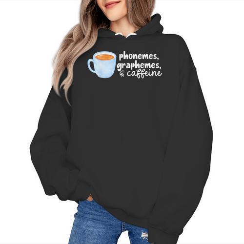 Reading Interventionist Specialist Teacher Phonemes Graphemes And Caffeine Reading Intervention -Adults Classic Fit Short Sleeve Women's Hoodie - teacherstshirts.com UK