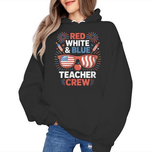 Red & Blue Teacher Crew Shirt 4th Of July Sunglasses Women's Hoodie - teacherstshirts.com CA