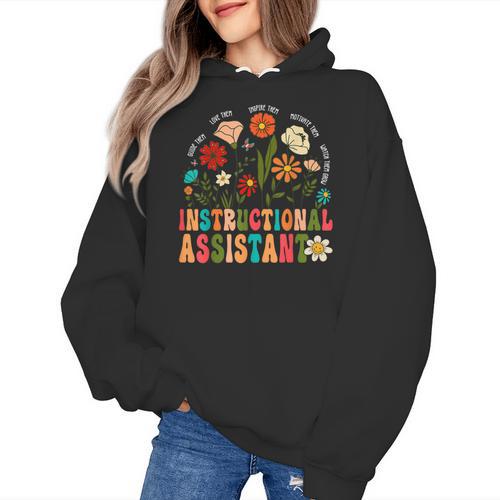 Retro Instructional Assistant Wildflowers Teacher Aide Women's Hoodie - teacherstshirts.com
