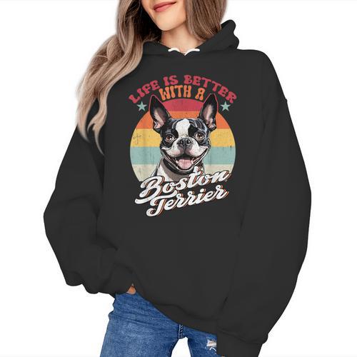 Retro Life Is Better With Boston Terrier Mom Dog Lover Women's Hoodie - Bostonterriersmerch.com