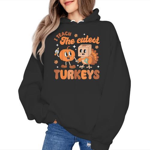 Retro I Teach The Cutest Turkey Thanksgiving Pumpkin Teacher Women's Hoodie - teacherstshirts.com