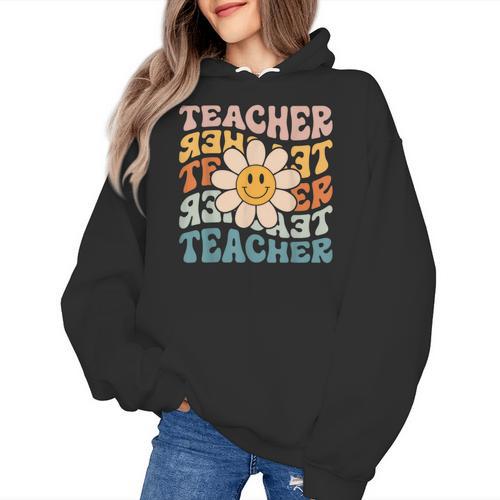 Retro Teacher Daisy Colorful Elementary School Teacher Women's Hoodie - teacherstshirts.com CA
