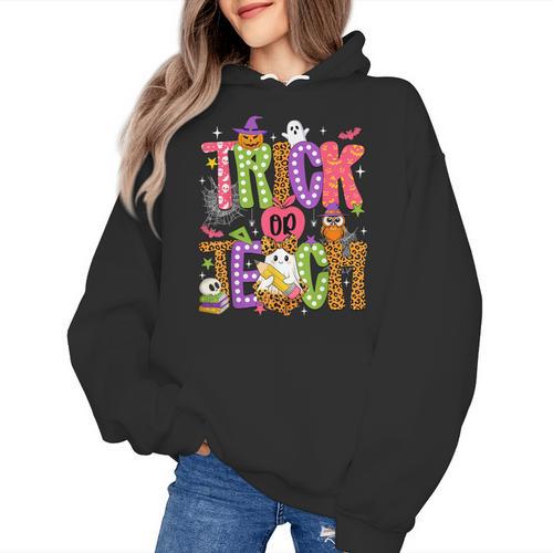 Retro Trick Or Teach Leopard Ghost Halloween Spooky Teacher Women's Hoodie - teacherstshirts.com UK