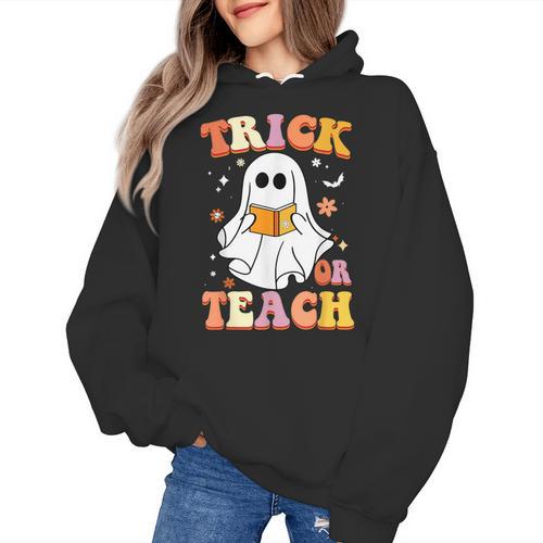 Retro Vintage Groovy Trick Or Teach Teacher Halloween For Men Women Kids Women's Hoodie - teacherstshirts.com