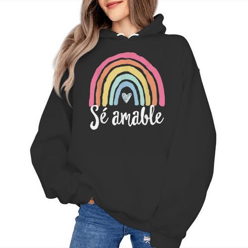 Sé Amable Spanish Bilingual Teacher Be Kind Boho Rainbow Women's Hoodie - teacherstshirts.com
