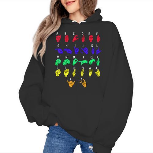 Sign Language Alphabet For ASL Interpreter Deaf Teacher Stud For Men Women Girls Kids Women's Hoodie - teacherstshirts.com UK