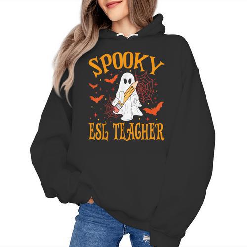 Spooky ESL Teacher Ghost Halloween School Women Women's Hoodie - teacherstshirts.com