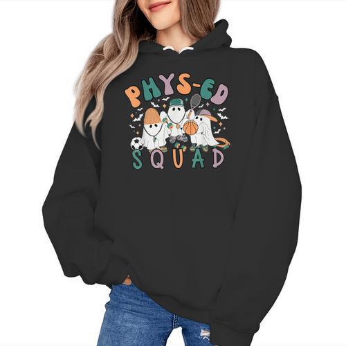 Spooky Ghost PE Teacher Squad Physical Education Halloween Women's Hoodie - teacherstshirts.com