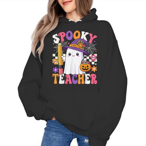 Spooky Teacher Ghost Pencil Teach Halloween Teacher Women's Hoodie - teacherstshirts.com AU