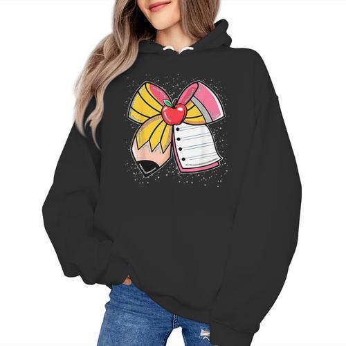 Student Teacher Coquette Bow Pencil Back To School First Day Women's Hoodie - teacherstshirts.com AU