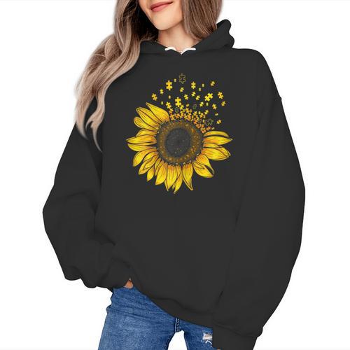 Sunflower Puzzle Pieces Autism Awareness For Mom Teacher For Women Women's Hoodie - teacherstshirts.com DE