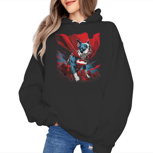 Super Power Superhero Boston Terrier Dog For Men Women Kids Women's Hoodie - Bostonterriersmerch.com