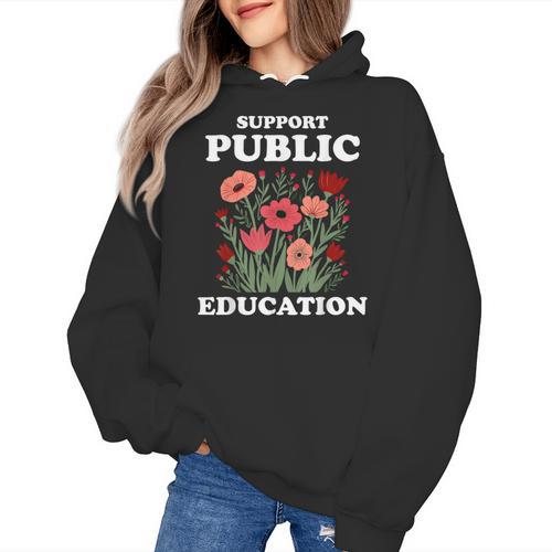 Support Public Education Cute Floral Teacher Red For Ed Women's Hoodie - teacherstshirts.com