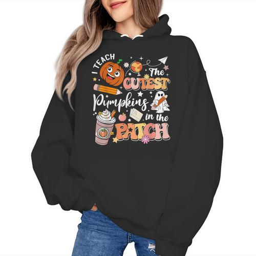 I Teach The Cutest Pumpkins In The Patch Halloween Teacher Women's Hoodie - teacherstshirts.com DE