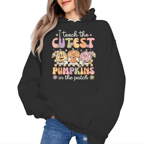 I Teach The Cutest Pumpkins In The Patch Teacher Retro Women's Hoodie - teacherstshirts.com CA