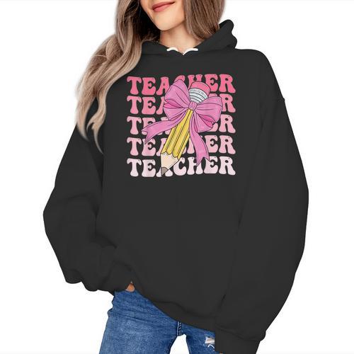 Teacher Pencil Back To School Groovy Pink Teacher First Day Women's Hoodie - teacherstshirts.com