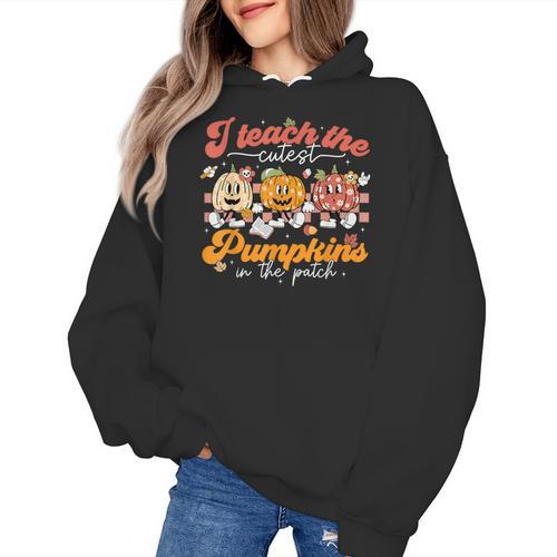 Teacher I Teach The Cutest Pumpkins In The Patch Fall Autumn Women's Hoodie - teacherstshirts.com UK