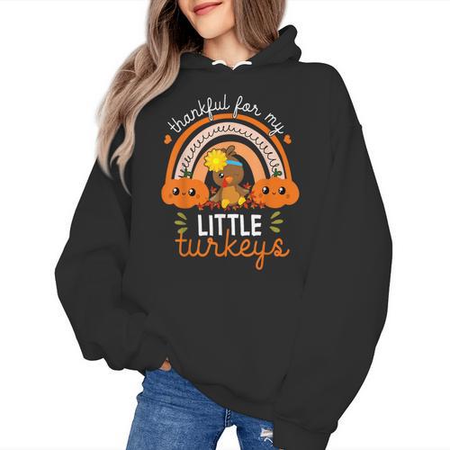 Teacher Thanksgiving Shirt Thankful For My Little Turkeys Women's Hoodie - teacherstshirts.com UK
