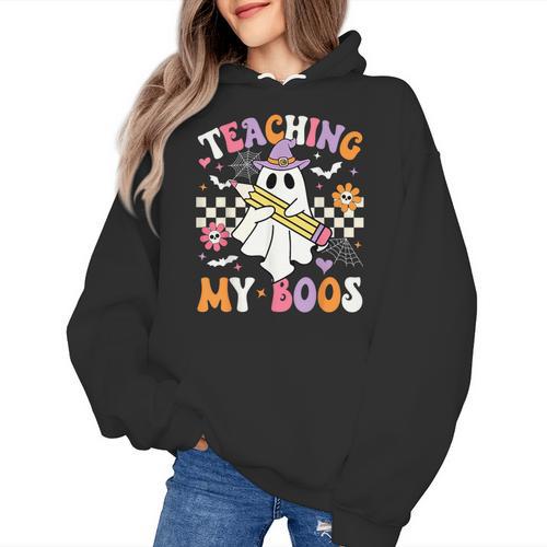 Teaching My Boos Ghost Teacher Cute Groovy Halloween Teacher Women's Hoodie - teacherstshirts.com DE