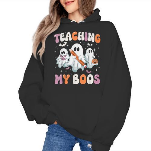 Teaching My Boos Teacher Cute Ghost Teacher Halloween Women's Hoodie - teacherstshirts.com UK