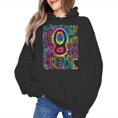 Tie Dye 8th Grade Typography Team Eighth Grade Teacher Women's Hoodie - teacherstshirts.com