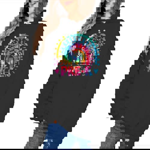 Tie Dye Prek Teacher Rainbow Preschool Back To School Girl Women&#x27;s Hoodie - teacherstshirts.com