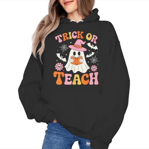 Trick Or Teach Cute Floral Ghost Teacher Halloween Costume Women's Hoodie - teacherstshirts.com UK